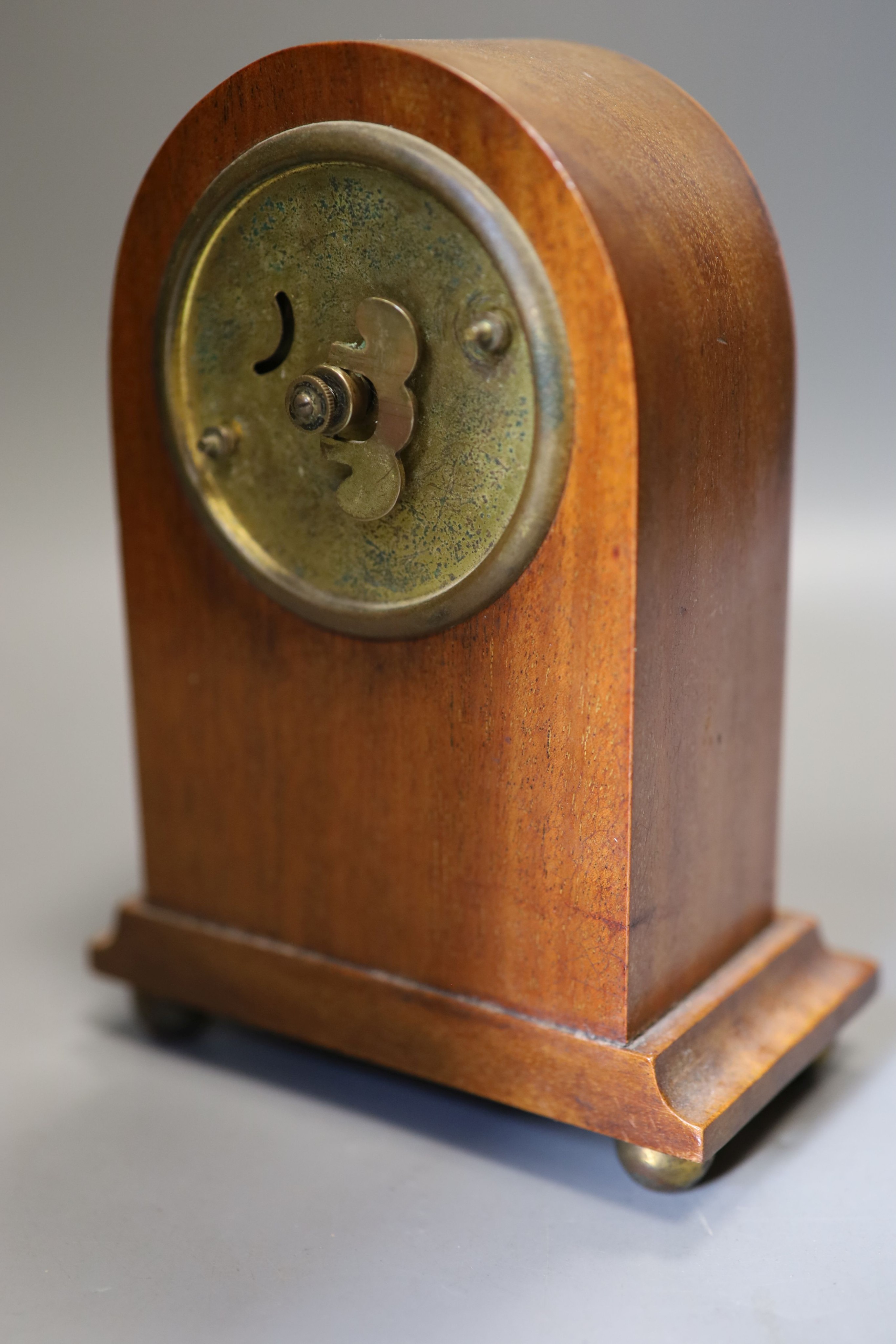 An Art Nouveau timpiece and small inlaid mantel clock 26cm